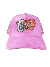 Load image into Gallery viewer, Cartez Suede “Pink Rich At Heart” Trucker Hat
