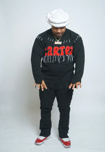 Load image into Gallery viewer, Cartez Distressed Sweater &quot;Black/Red&quot;
